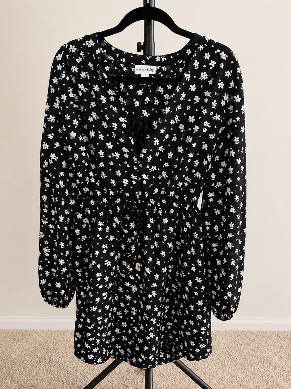Maison Jules Black Dress with White Floral Print